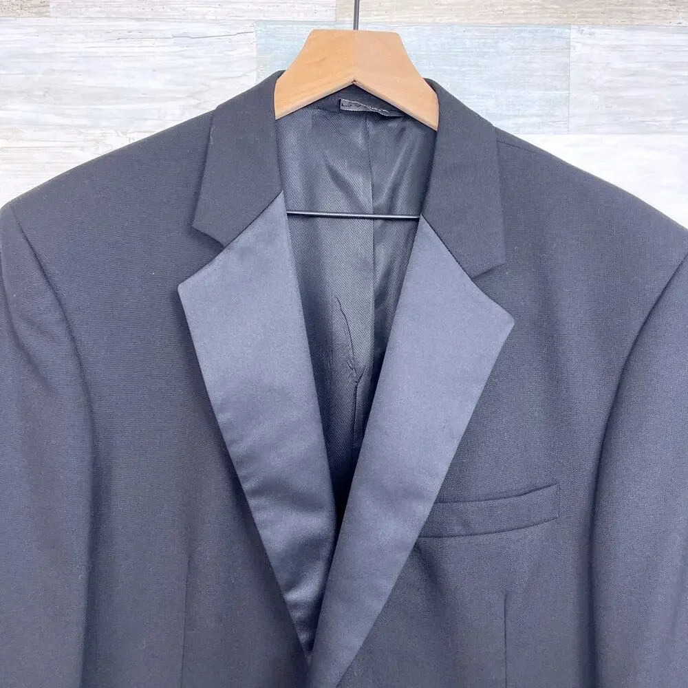 Jos A Bank Notch Collar Tuxedo Suit Black Mens 44R Jacket 40x31 Pleated Pants